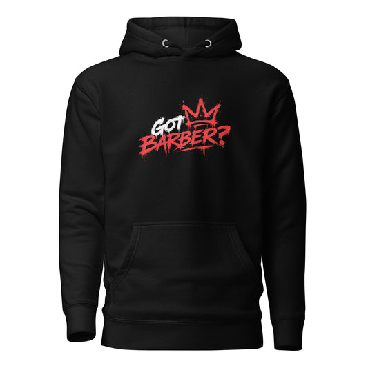 Black GOT BARBER? Eat Sleep Cut Repeat Hoodie, front view