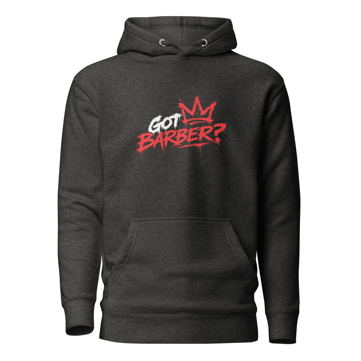 Charcoal Heather GOT BARBER? Eat Sleep Cut Repeat Hoodie, front view